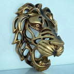 Bronze lion head wall sculpture, hollow design, metallic finish - House of Avana