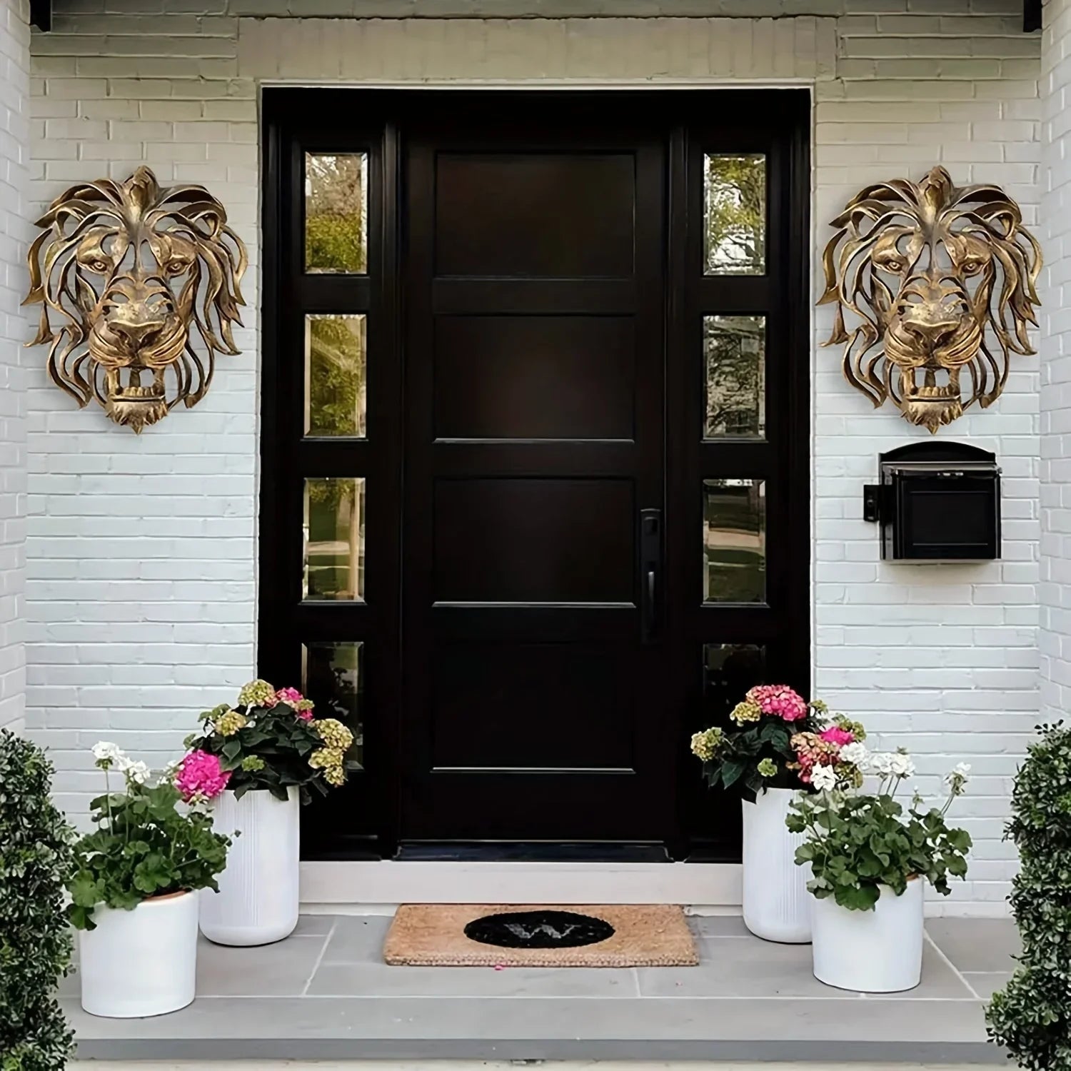 Bronze lion head wall sculpture, hollow design, metallic finish - House of Avana