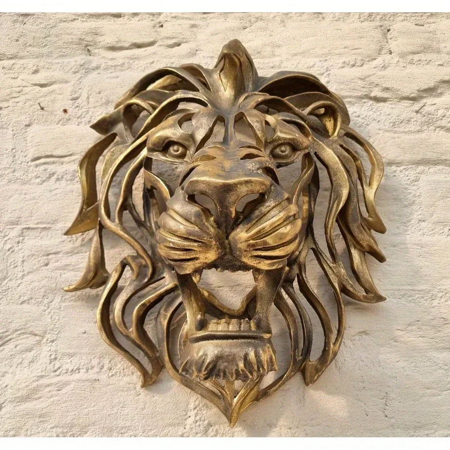 Large Lion Wall Mounted Art Sculpture Gold Resin Decor - House Of Avana