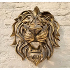 Large Lion Wall Mounted Art Sculpture Gold Resin Decor - House Of Avana