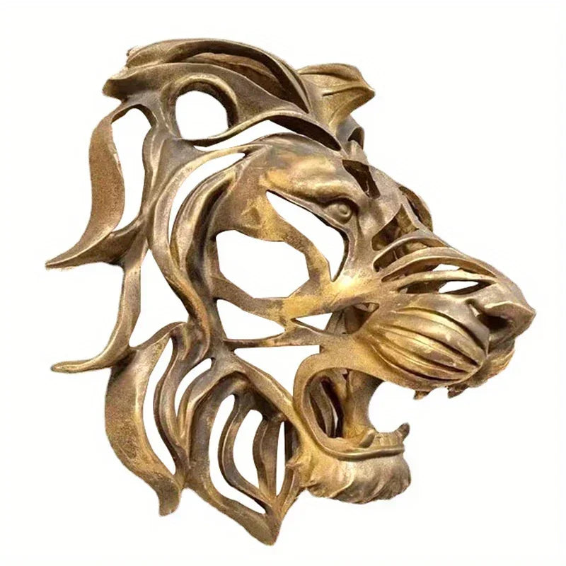 Large Lion Wall Mounted Art Sculpture Gold Resin Decor - House Of Avana