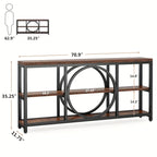 LITTLE TREE 70.9 inch Sofa Console Table, Extra Long Narrow Entryway Tables with 3 Tier Wood Storage Shelves Metal Frame for Foyer Hallway Living Room Behind Couch - House Of Avana
