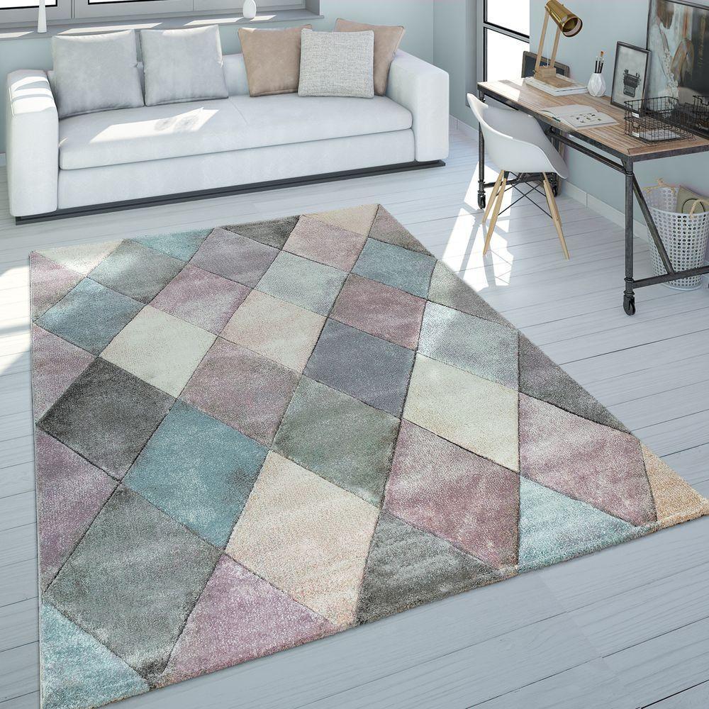 Living Room Rug Colorful Pastel Colors 3D Diamond Pattern RugYourHome
