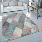 Living Room Rug Colorful Pastel Colors 3D Diamond Pattern RugYourHome