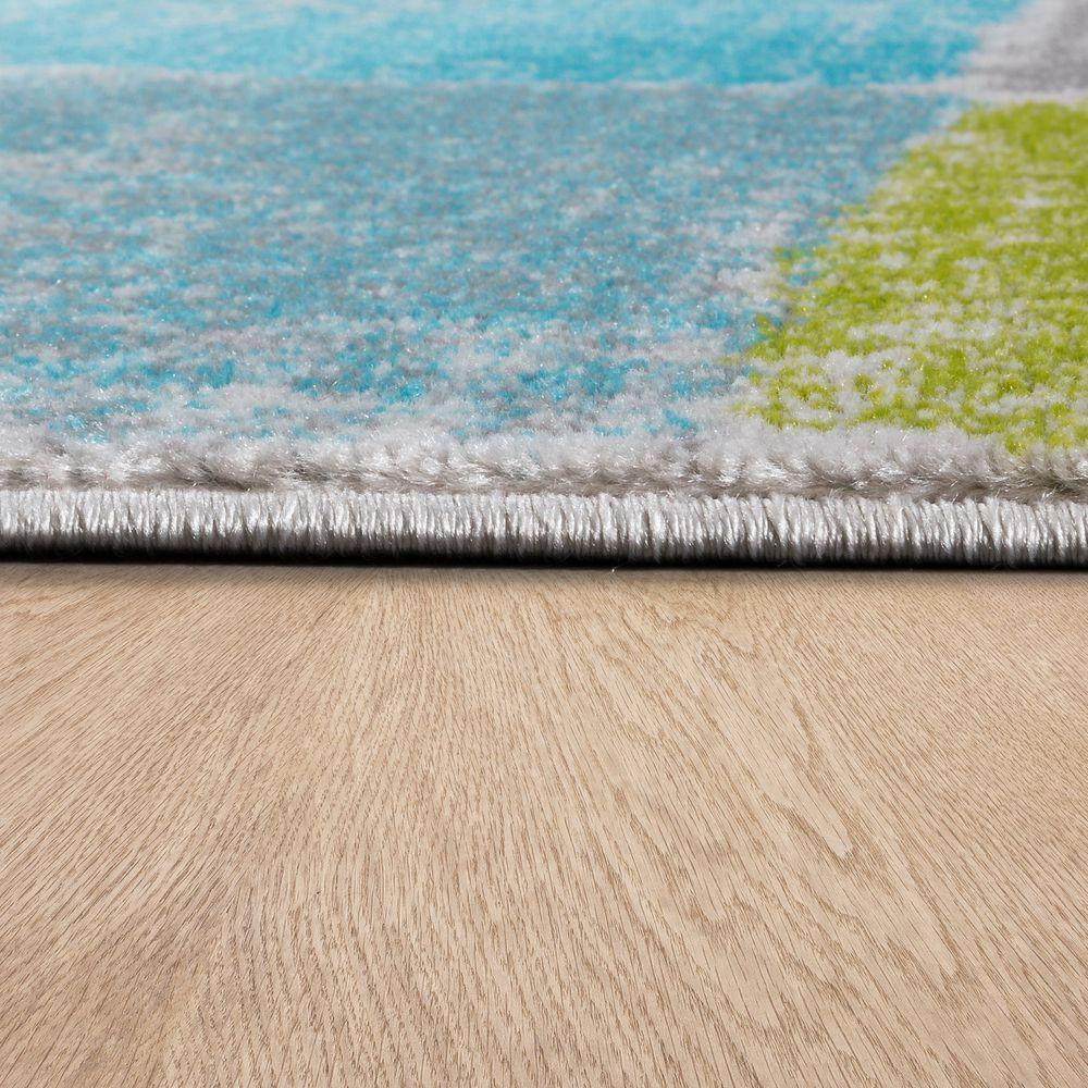 Living Room Rug Designer Striking Colour Combination Check Turquoise Green Grey RugYourHome