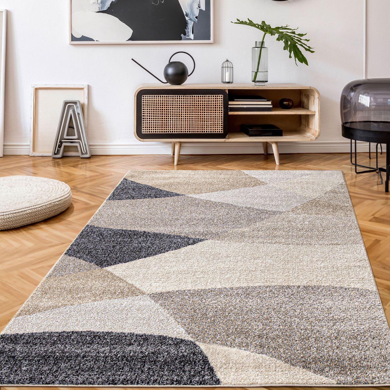 Living Room Rug Fiesta with Geometric Design in Beige Grey Cream RugYourHome