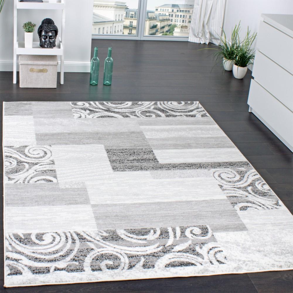 Living Room Rug Low-Pile in Grey White Cream RugYourHome