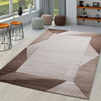 Living Room Rug Madeira Bordered with Geometric Pattern - Brown Beige RugYourHome