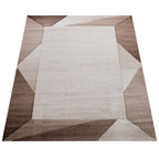 Living Room Rug Madeira Bordered with Geometric Pattern - Brown Beige RugYourHome