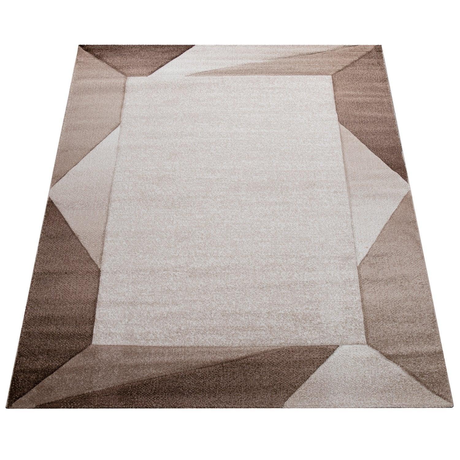 Living Room Rug Madeira Bordered with Geometric Pattern - Brown Beige RugYourHome
