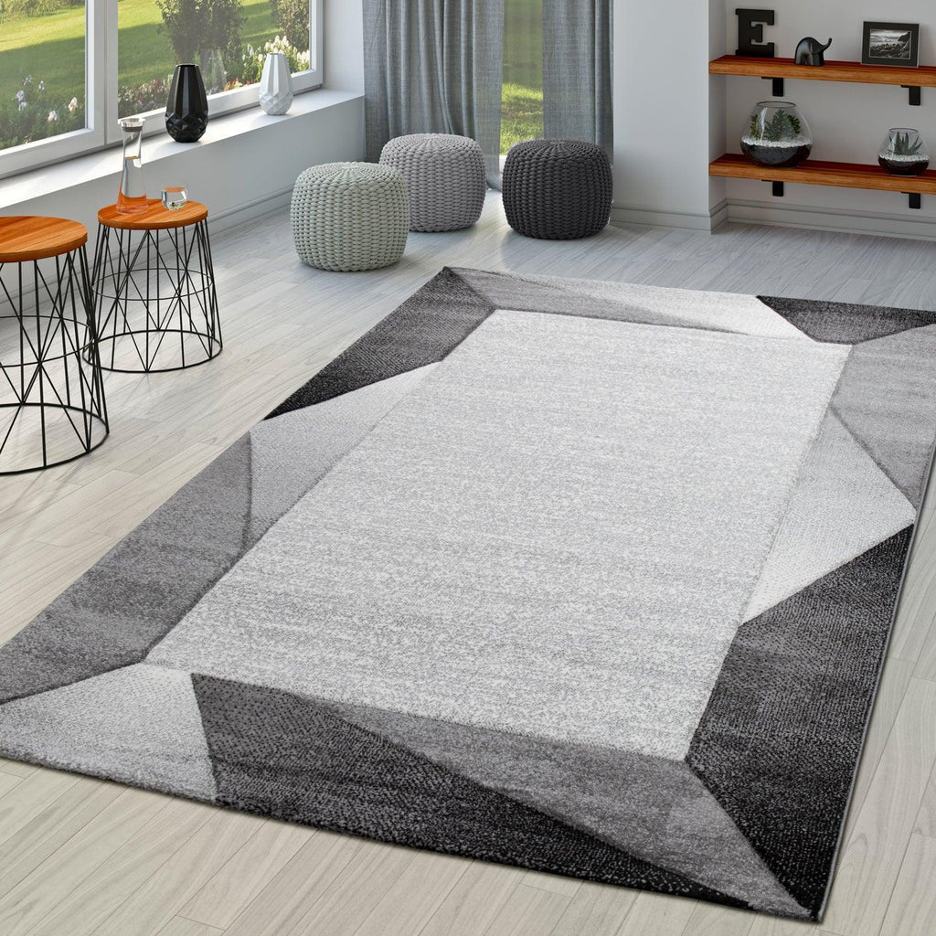 Living Room Rug Madeira Bordered with Geometric Pattern - Grey RugYourHome