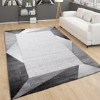 Living Room Rug Madeira Bordered with Geometric Pattern - Grey RugYourHome