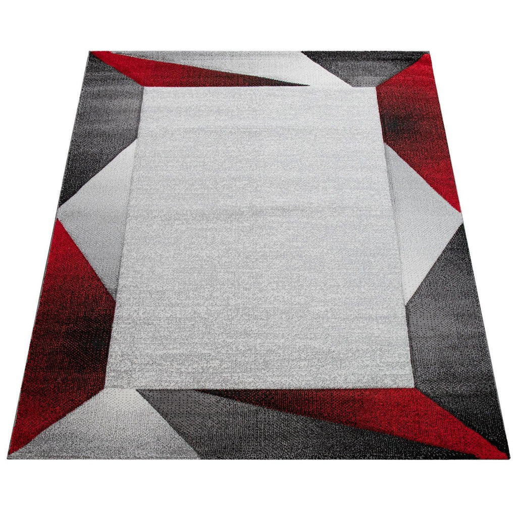Living Room Rug Madeira Bordered with Geometric Pattern - Grey RugYourHome