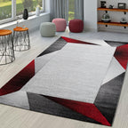 Living Room Rug Madeira Bordered with Geometric Pattern - Grey Red RugYourHome
