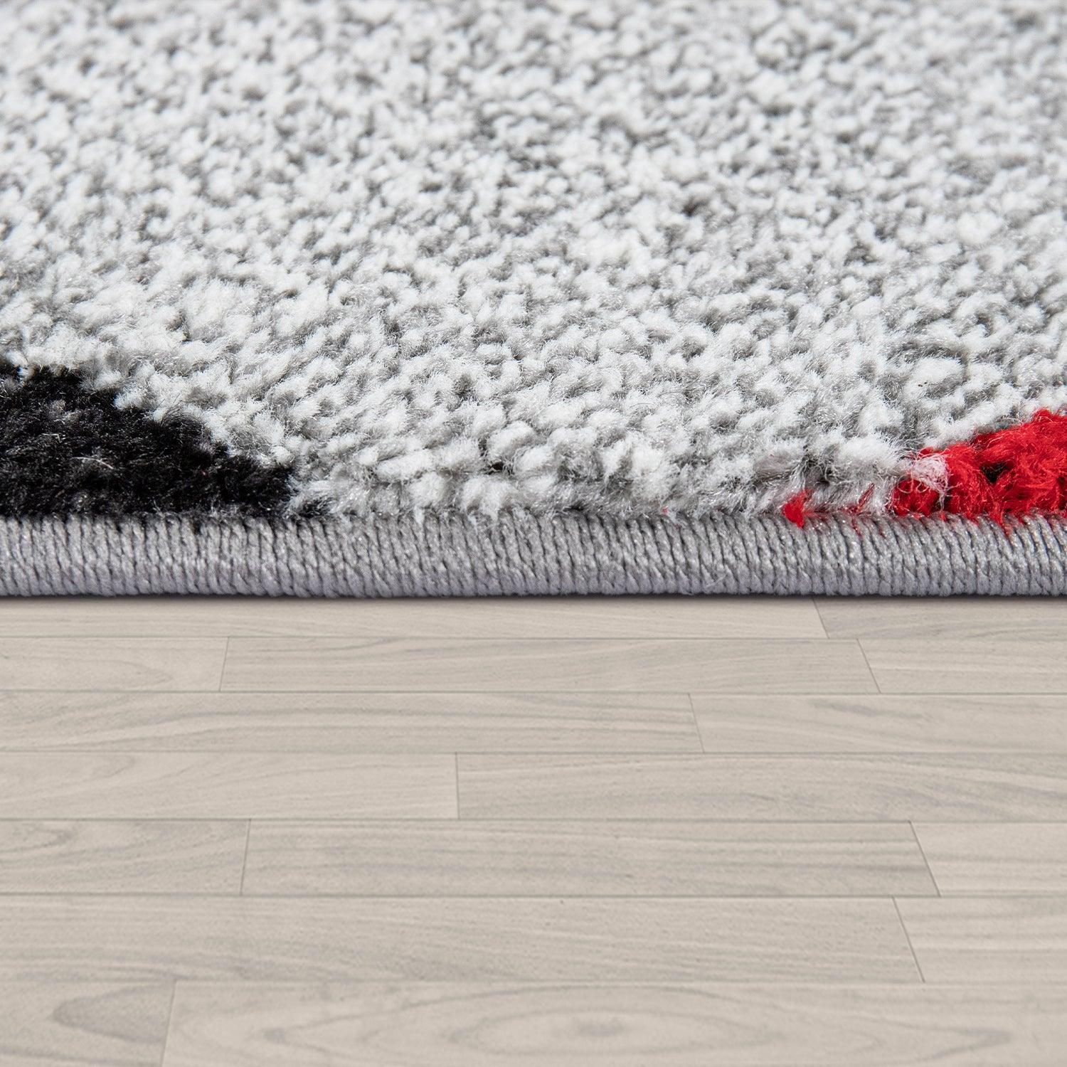 Living Room Rug Madeira Bordered with Geometric Pattern - Grey Red RugYourHome