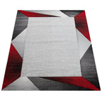 Living Room Rug Madeira Bordered with Geometric Pattern - Grey Red RugYourHome