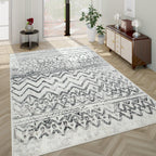 Living Room Rug with Scandi Pattern Low-Pile in Cream Grey RugYourHome