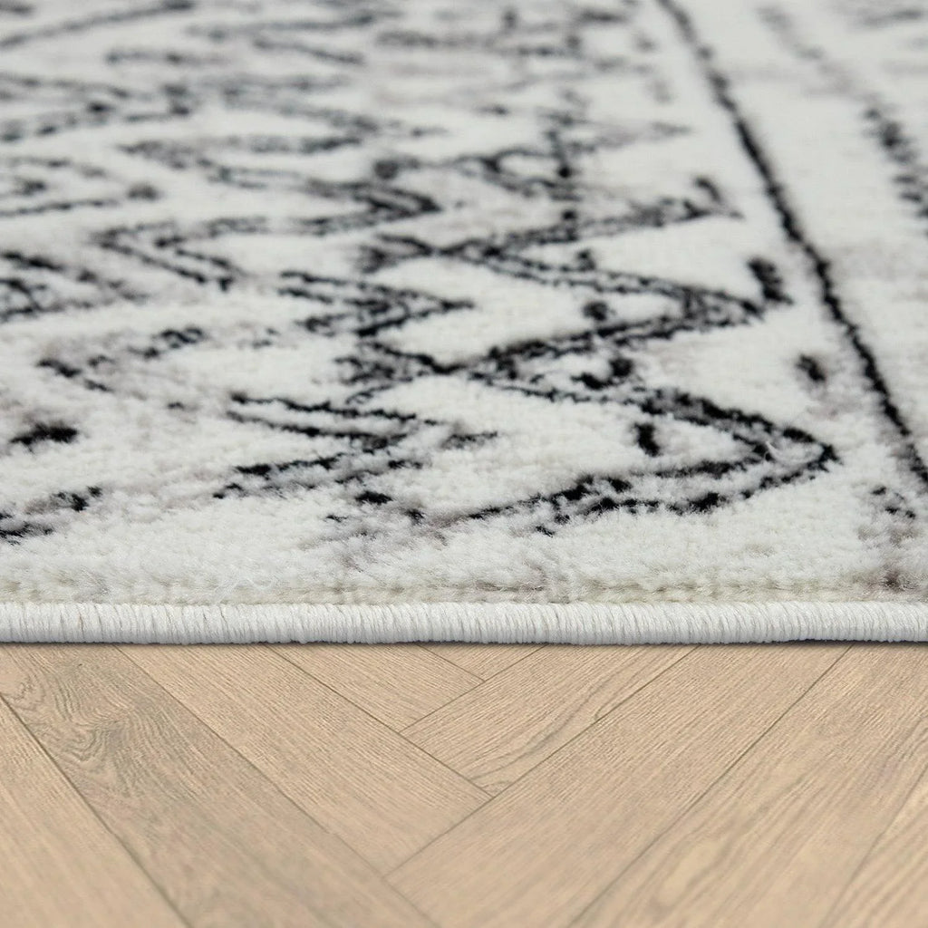 Living Room Rug with Scandi Pattern Low-Pile in Cream Grey RugYourHome