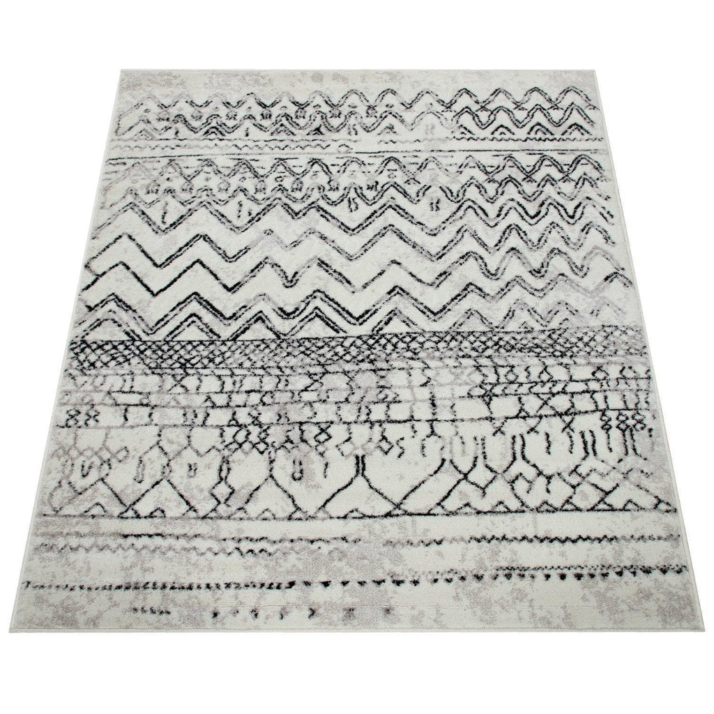 Living Room Rug with Scandi Pattern Low-Pile in Cream Grey RugYourHome