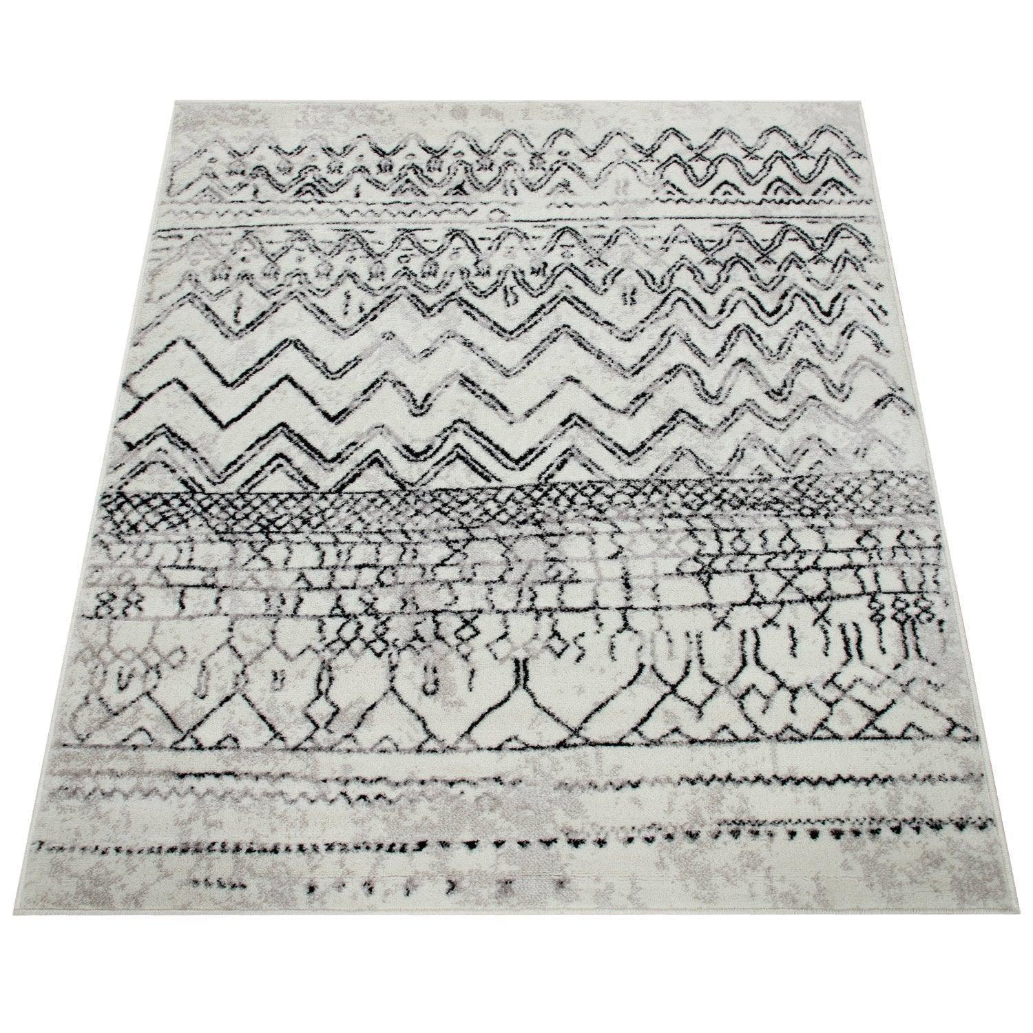 Living Room Rug with Scandi Pattern Low-Pile in Cream Grey RugYourHome