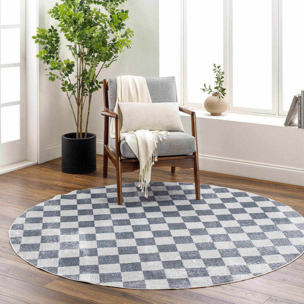 Alie Gray Checkered Washable Area Rug Hauteloom