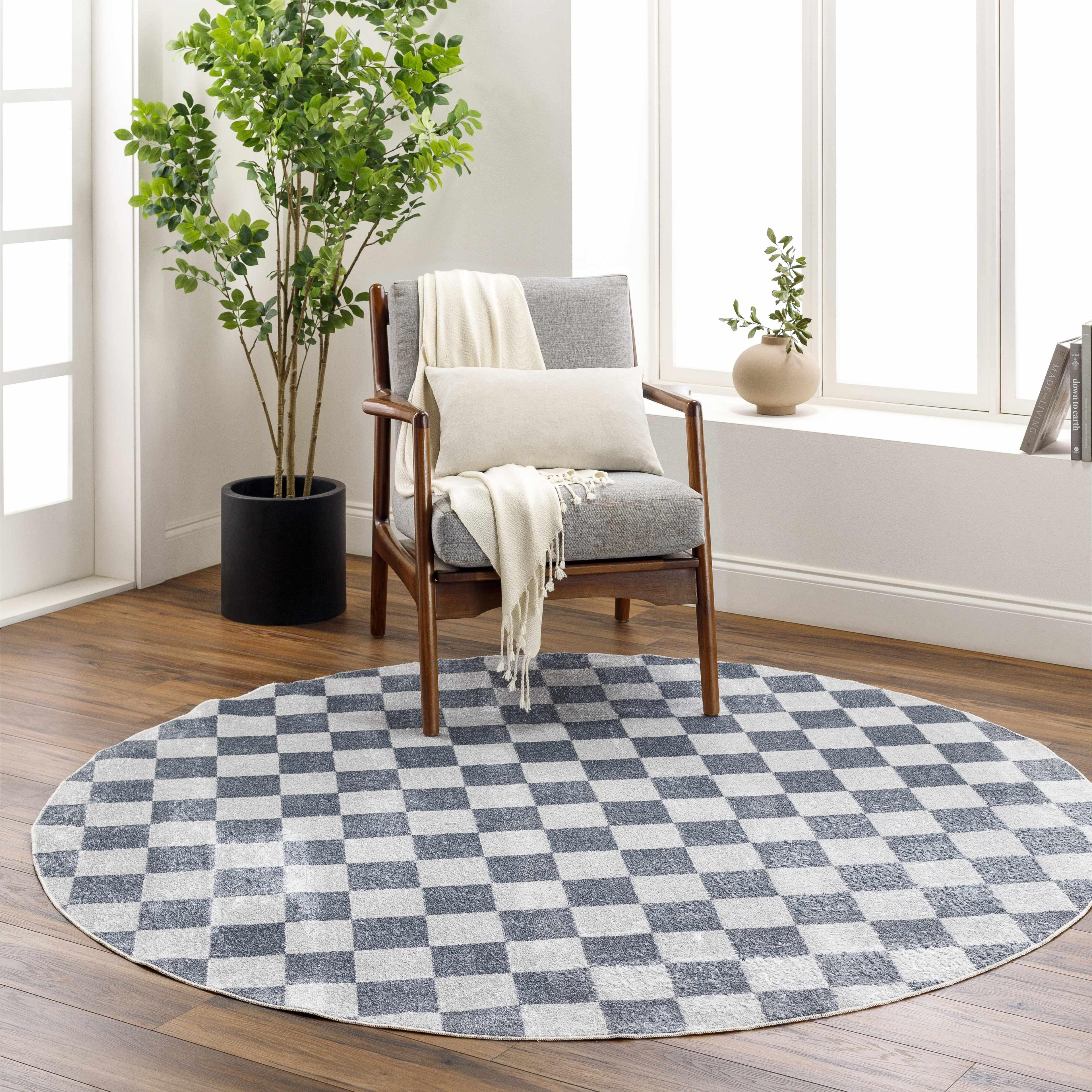Alie Gray Checkered Washable Area Rug Hauteloom