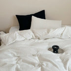 Logan Modern Pleated Striped Bedding Set / Pink Ever Lasting