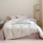 Logan Modern Pleated Striped Bedding Set / Pink Ever Lasting