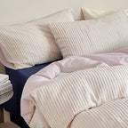 Logan Modern Pleated Striped Bedding Set / Pink Ever Lasting