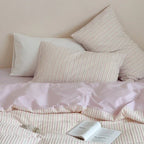 Logan Modern Pleated Striped Bedding Set / Pink Ever Lasting