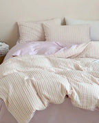 Logan Modern Pleated Striped Bedding Set / Pink Ever Lasting