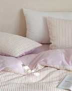 Logan Modern Pleated Striped Bedding Set / Pink Ever Lasting