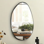 Long-shaped bathroom mirror, ordinary Silvery mirror + iron art + sand black, 4.0 Silvery mirror edge grinding + black High Quality film on the back, transparent protective film on the front, iron art sandblasted black border House Of Avana
