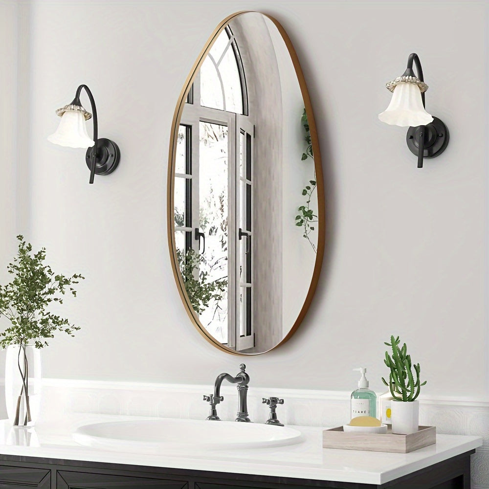 Long-shaped bathroom mirror, ordinary Silvery mirror + iron art + sand black, 4.0 Silvery mirror edge grinding + black High Quality film on the back, transparent protective film on the front, iron art sandblasted black border House Of Avana