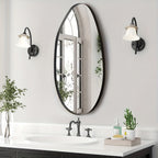 Long-shaped bathroom mirror, ordinary Silvery mirror + iron art + sand black, 4.0 Silvery mirror edge grinding + black High Quality film on the back, transparent protective film on the front, iron art sandblasted black border House Of Avana