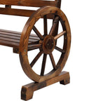 Rustic 2-Person Wooden Wagon Wheel Bench with Slatted Seat and Backrest, Brown House Of Avana [[SKU:HOA-GDN-002]]