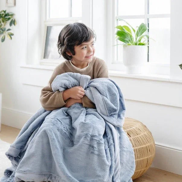 Soft beige receiving blankets, plush texture, gentle fringe detail - House of Avana