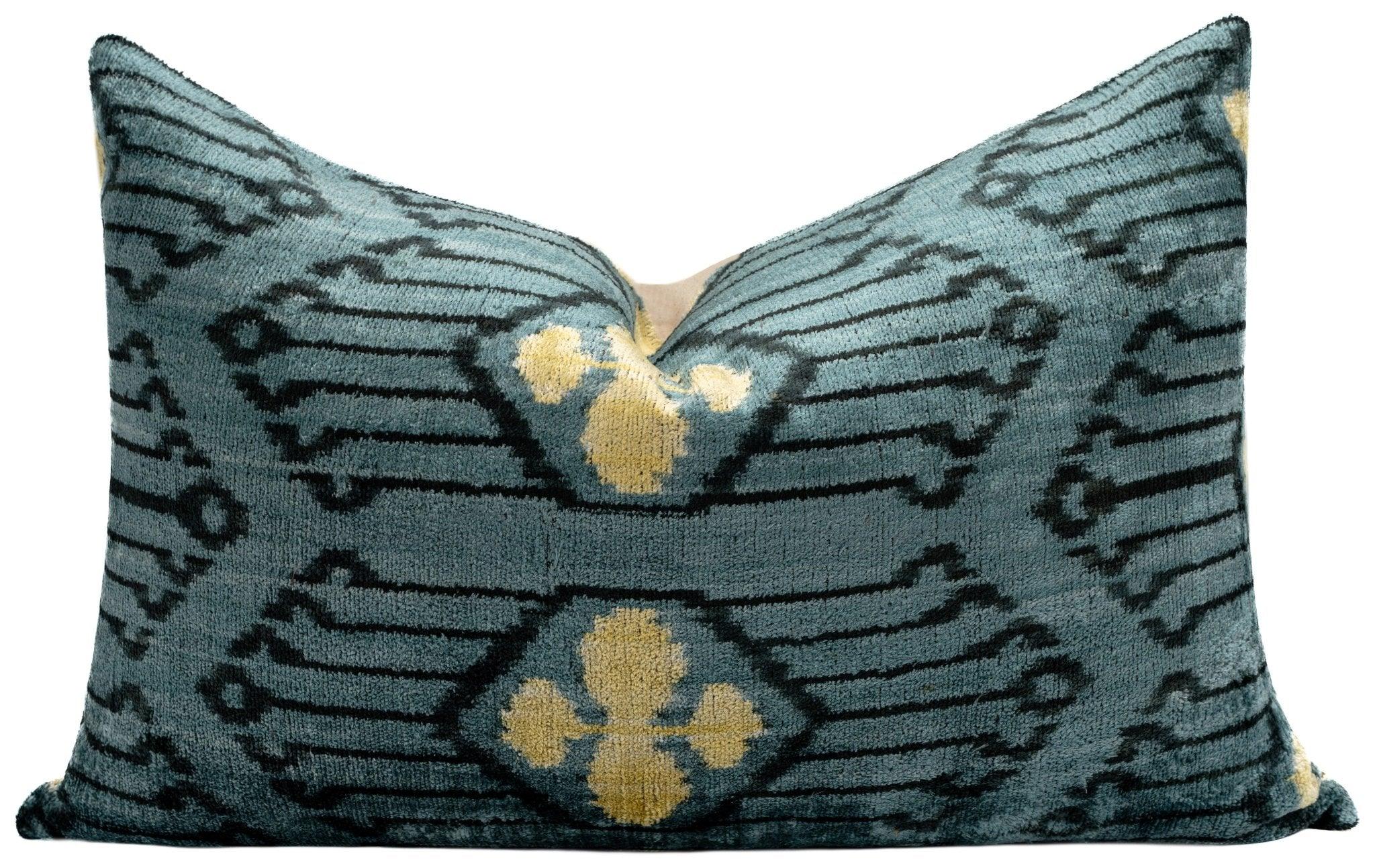 Luxurious 16x24 Handmade Ikat Silk Velvet Pillow with Premium Down Feather Insert by Canvello – Striking Vegetable Dyed Patterns Canvello