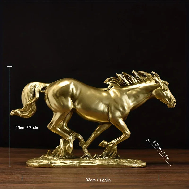 Luxurious Copper Golden Horse Sculpture - Fine Art Printmaking Decor - Customizable Resin Craft for New Home, Office, or Gift Giving - House Of Avana