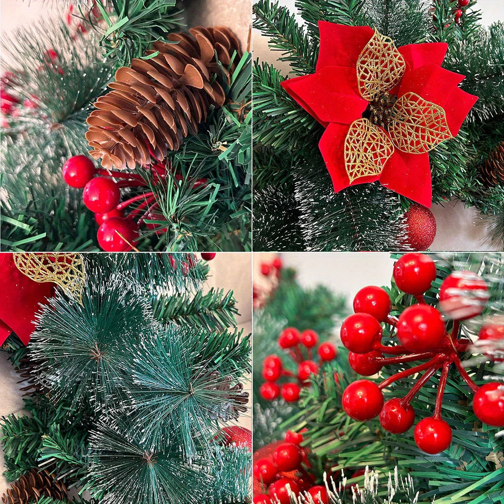 Luxury 9ft Artificial Christmas Garland with LED Lights - PVC Green Rattan, Red Flowers & Plastic Pine Cones - Battery Operated (AA), Ideal for Home, Stairs, Fireplace, Front Porch Decor, Christmas Decor House Of Avana