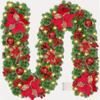 Luxury 9ft Artificial Christmas Garland with LED Lights - PVC Green Rattan, Red Flowers & Plastic Pine Cones - Battery Operated (AA), Ideal for Home, Stairs, Fireplace, Front Porch Decor, Christmas Decor House Of Avana