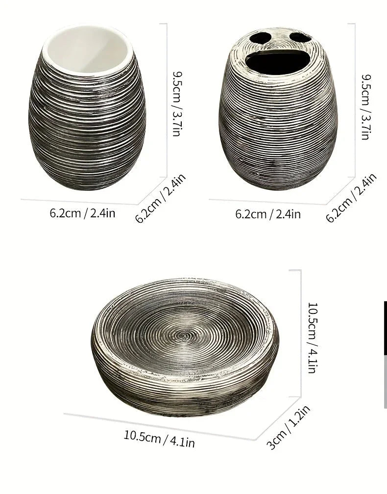 Luxury Bathroom Wash Set of Five with Pull Craft Wash Kit, Divided Bottles, Handmade Retro White Background, Household Bathroom Lotion Bottle, Toothbrush Cup, Mouthwash Cup, Soap Dish, Ceramic Bathroom House Of Avana