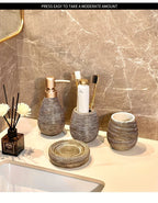 Luxury Bathroom Wash Set of Five with Pull Craft Wash Kit, Divided Bottles, Handmade Retro White Background, Household Bathroom Lotion Bottle, Toothbrush Cup, Mouthwash Cup, Soap Dish, Ceramic Bathroom House Of Avana