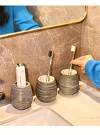 Luxury Bathroom Wash Set of Five with Pull Craft Wash Kit, Divided Bottles, Handmade Retro White Background, Household Bathroom Lotion Bottle, Toothbrush Cup, Mouthwash Cup, Soap Dish, Ceramic Bathroom House Of Avana