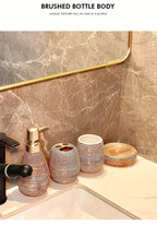 Luxury Bathroom Wash Set of Five with Pull Craft Wash Kit, Divided Bottles, Handmade Retro White Background, Household Bathroom Lotion Bottle, Toothbrush Cup, Mouthwash Cup, Soap Dish, Ceramic Bathroom House Of Avana