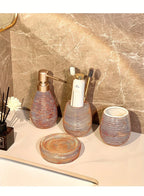 Luxury Bathroom Wash Set of Five with Pull Craft Wash Kit, Divided Bottles, Handmade Retro White Background, Household Bathroom Lotion Bottle, Toothbrush Cup, Mouthwash Cup, Soap Dish, Ceramic Bathroom House Of Avana