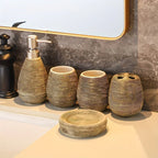 Luxury Bathroom Wash Set of Five with Pull Craft Wash Kit, Divided Bottles, Handmade Retro White Background, Household Bathroom Lotion Bottle, Toothbrush Cup, Mouthwash Cup, Soap Dish, Ceramic Bathroom House Of Avana