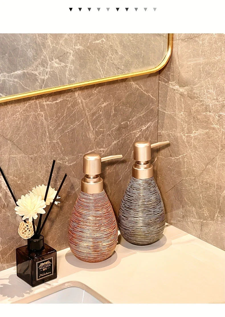 Luxury Bathroom Wash Set of Five with Pull Craft Wash Kit, Divided Bottles, Handmade Retro White Background, Household Bathroom Lotion Bottle, Toothbrush Cup, Mouthwash Cup, Soap Dish, Ceramic Bathroom House Of Avana