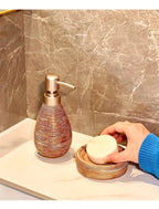 Luxury Bathroom Wash Set of Five with Pull Craft Wash Kit, Divided Bottles, Handmade Retro White Background, Household Bathroom Lotion Bottle, Toothbrush Cup, Mouthwash Cup, Soap Dish, Ceramic Bathroom House Of Avana