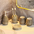 Luxury Bathroom Wash Set of Five with Pull Craft Wash Kit, Divided Bottles, Handmade Retro White Background, Household Bathroom Lotion Bottle, Toothbrush Cup, Mouthwash Cup, Soap Dish, Ceramic Bathroom House Of Avana